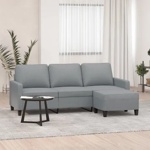 Sofá de 3 Lugares com Apoio de Pés 180 cm Tecido Cinzento-Claro