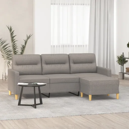 Sofá 3 Lugares com Apoio de Pés 180 cm Tecido Cinza-Acastanhado