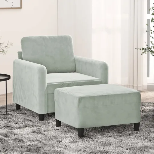 Poltrona com Apoio de Pés 60 cm Veludo Cinzento-Claro