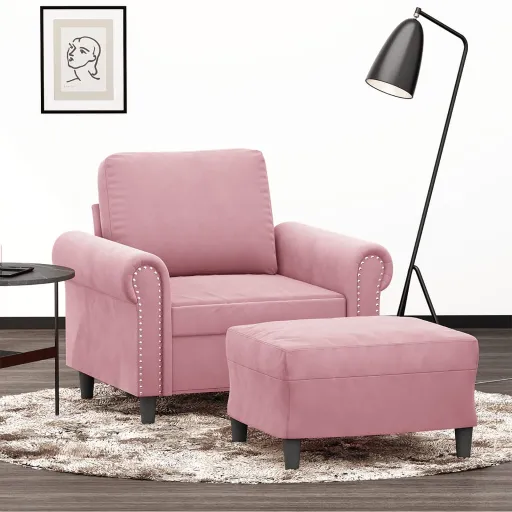 Poltrona com Apoio de Pés 60 cm Veludo Rosa