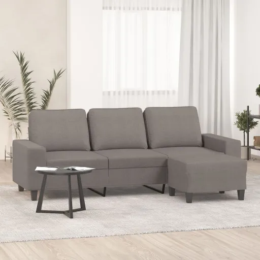 Sofá 3 Lugares com Apoio de Pés 180 cm Tecido Cinza-Acastanhado