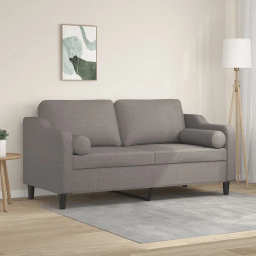 Sofá 2 Lug. +Almofadas Decoração 140cm Tecido Cinza-Acastanhado
