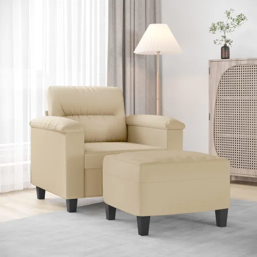 Poltrona com Apoio de Pés 60 cm Tecido de Microfibra Cor Creme