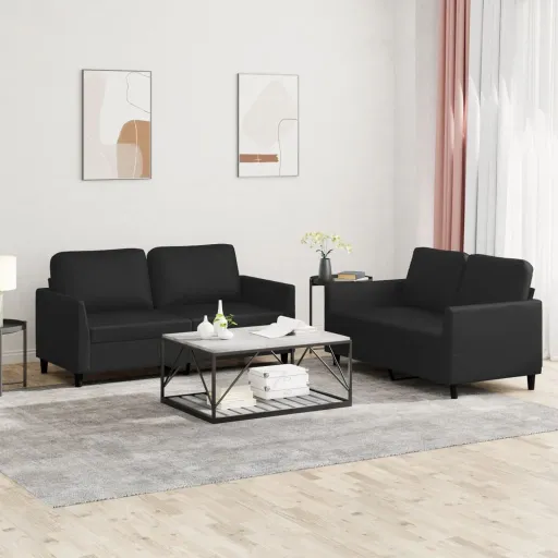 Conjunto de Sofás com Almofadões Couro Artificial Preto (2 pcs)