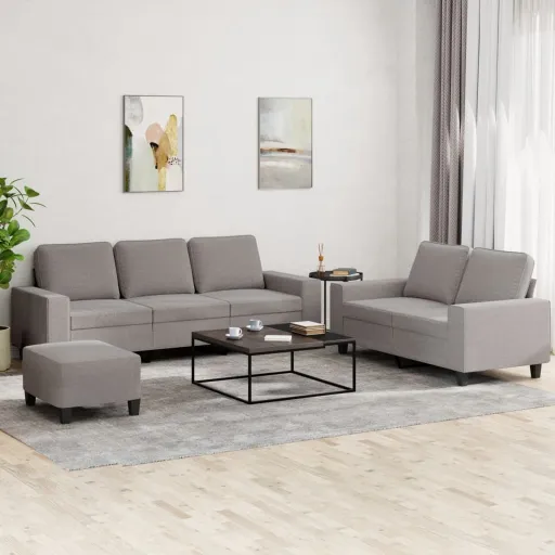 Conjunto de Sofás Tecido Cinzento-Acastanhado (3 pcs)