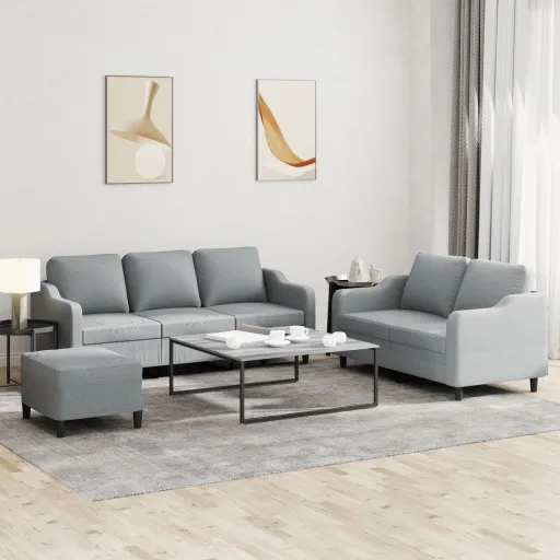 Conjunto de Sofás com Almofadões Tecido Cinzento-Claro (3 pcs)