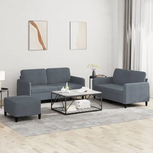 Conjunto de Sofás Veludo Cinzento-Escuro (3 pcs)