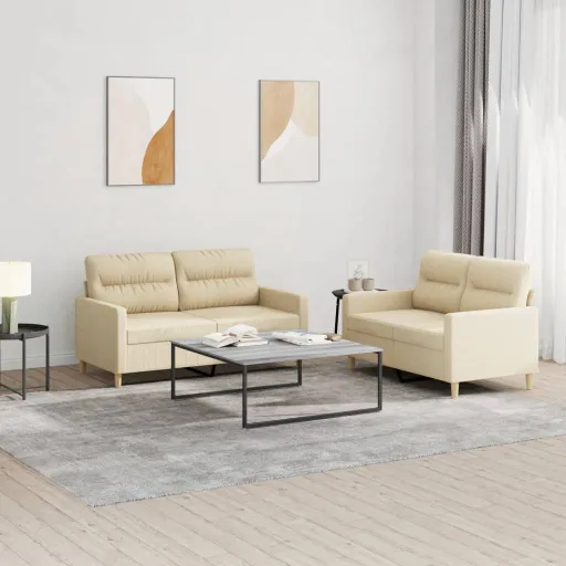Conjunto de Sofás com Almofadões Tecido Cor Creme (2 pcs)