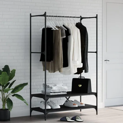 Suporte para Roupas c/ Prateleiras Derivados de Madeira Preto