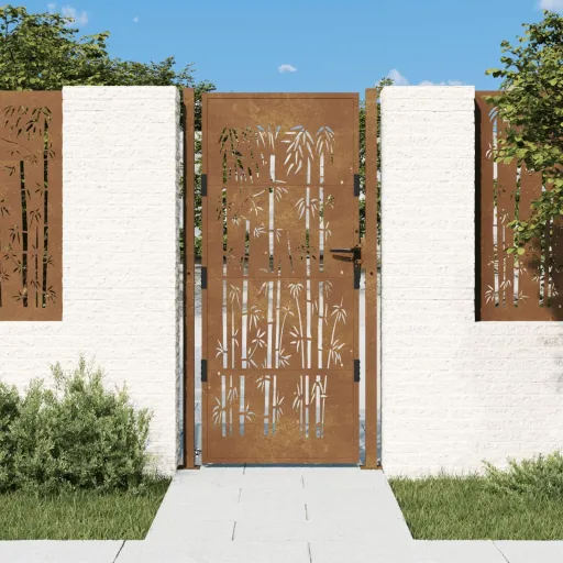 Portão de Jardim 100x200 cm Aço Corten Design Bambu