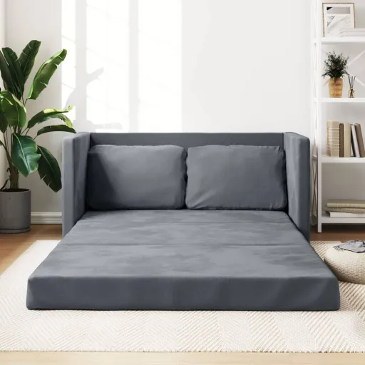 Sofá-Cama Sem Pés 122x204x55 cm Veludo Cinzento-Escuro