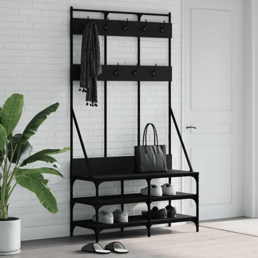Bengaleiro c/ Arrumação de Calçado 100x40x184 cm Preto