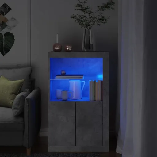 Armário de Apoio c/ Luzes LED Derivados Madeira Cinza Cimento