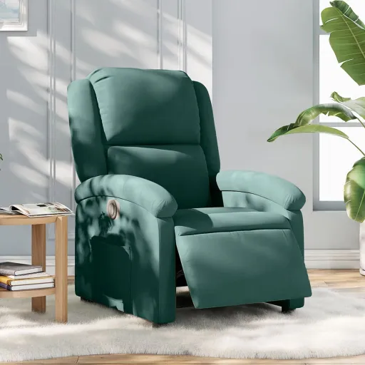 Poltrona Reclinável Elétrica Veludo Verde-Escuro