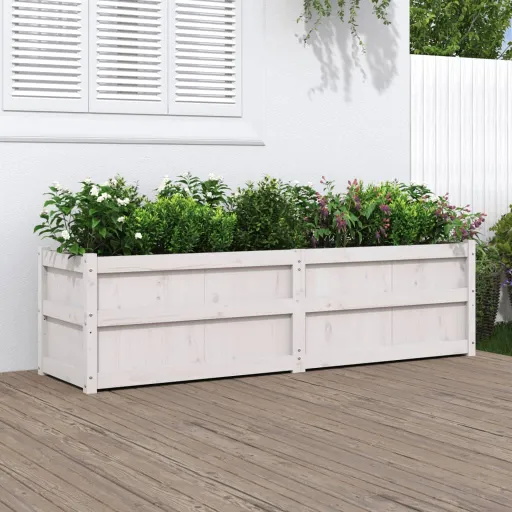Vaso/Floreira de Jardim 180x50x50 cm Pinho Maciço Branco