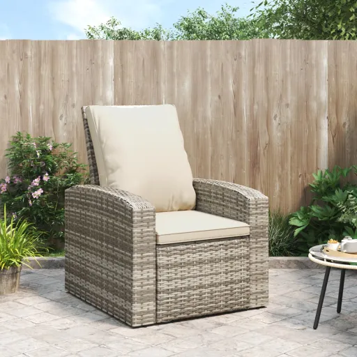 Cadeira Jardim Reclinável c/ Almofadões Vime PE Castanho-Claro