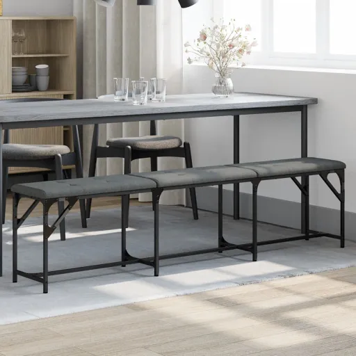 Banco de Jantar 186x32x45 cm Aço e Tecido Cinzento-Escuro