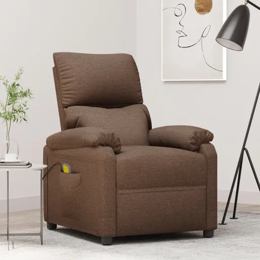 Poltrona de Massagens Reclinável Tecido Castanho