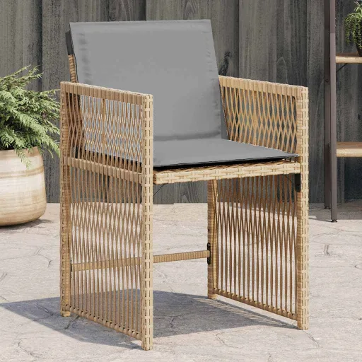 Cadeiras de Jardim com Almofadões   Vime PE Bege Misturado (4 pcs)
