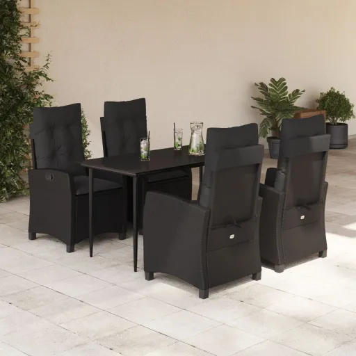 Conjunto de Jantar p/ Jardim c/ Almofadões Vime PE Preto (5 pcs)
