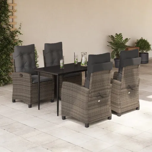 Conjunto de Jantar p/ Jardim c/ Almofadões Vime PE Cinza (5 pcs)