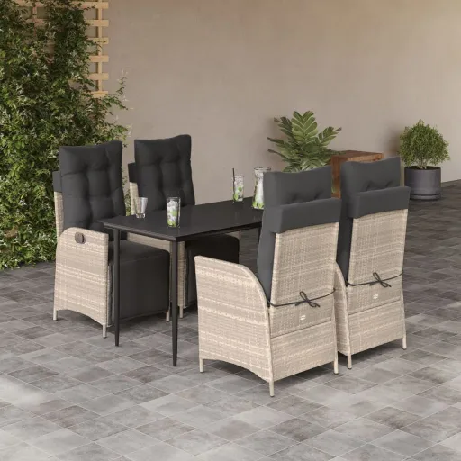 Conjunto de Jantar p/ Jardim c/ Almofadões Cinzento Claro (5 pcs)