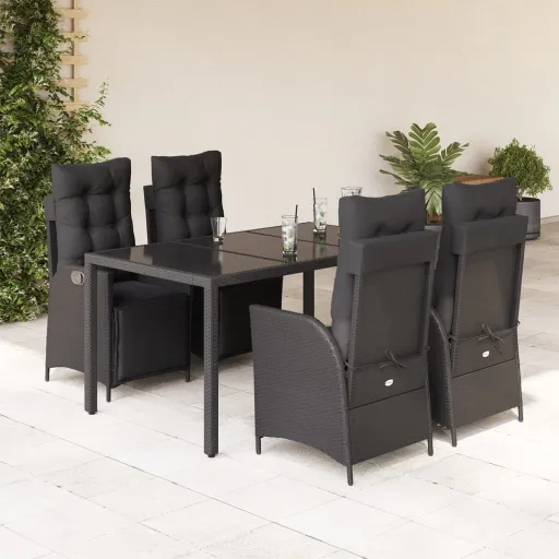 Conjunto de Jantar p/ Jardim c/ Almofadões Vime PE Preto (5 pcs)