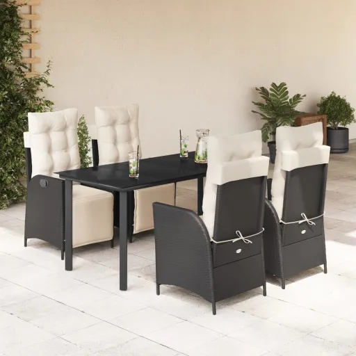 Conjunto de Jantar p/ Jardim c/ Almofadões Vime PE Preto (5 pcs)