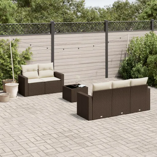 Conjunto de Sofás Jardim c/ Almofadões Vime PE Castanho (6 pcs)