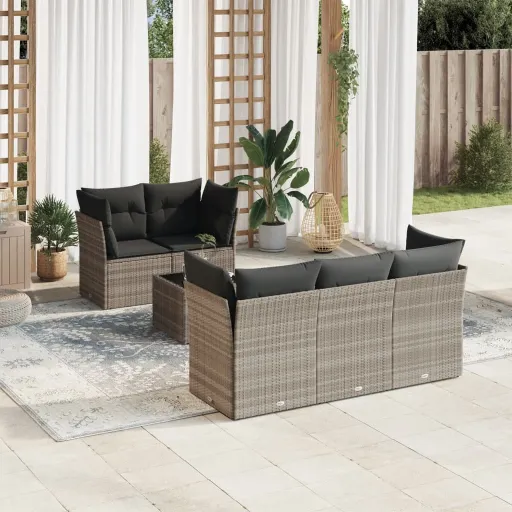 Conj. Sofás Jardim com Almofadões Vime PE Cinzento-Claro (6 pcs)