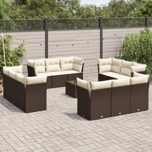 Conjunto Sofás p/ Jardim c/ Almofadões Vime PE Castanho (13 pcs)