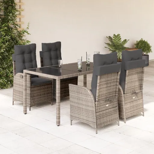 Conjunto de Jantar p/ Jardim c/ Almofadões Vime PE Cinza (5 pcs)