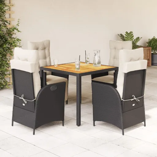 Conjunto de Jantar p/ Jardim c/ Almofadões Vime PE Preto (5 pcs)