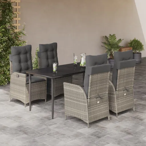 Conjunto de Jantar p/ Jardim c/ Almofadões Cinzento Claro (5 pcs)