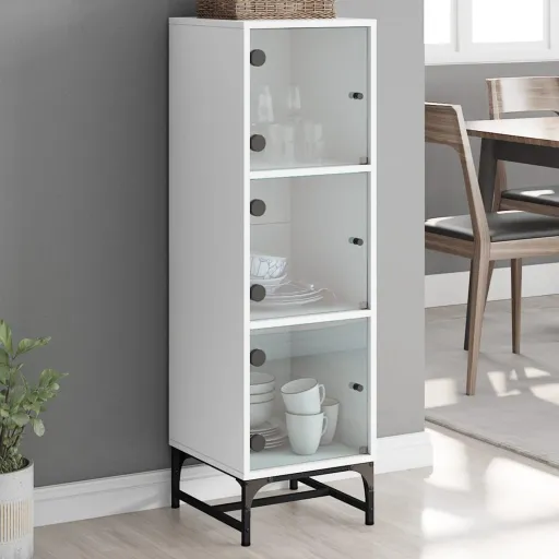 Aparador Alto c/ Portas de Vidro 35x37x120 cm Branco