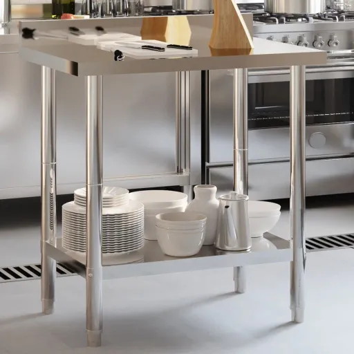 Mesa Cozinha Rebordo Antissalpicos 82,5x55x93 cm Aço Inoxidável