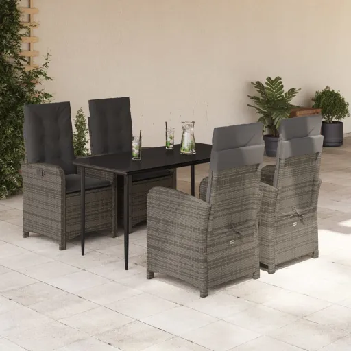 Conjunto de Jantar p/ Jardim c/ Almofadões Vime PE Cinza (5 pcs)