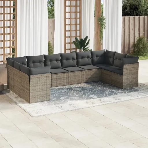 Conjunto Sofás de Jardim c/ Almofadões Vime PE Cinzento (10 pcs)