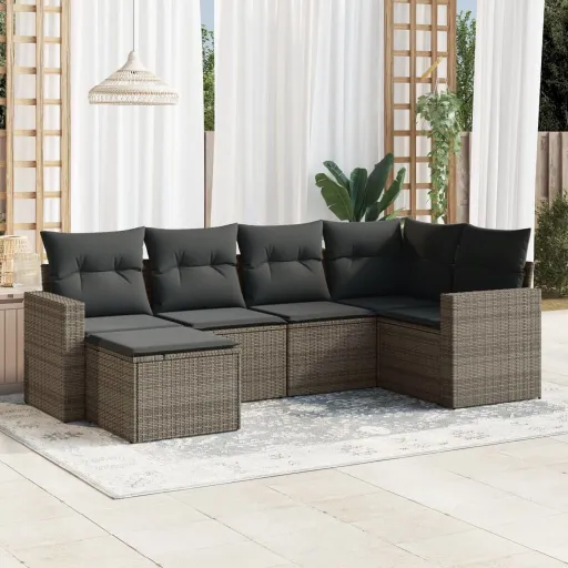 Conjunto Sofás de Jardim com Almofadões Vime Cinzento (6 pcs)