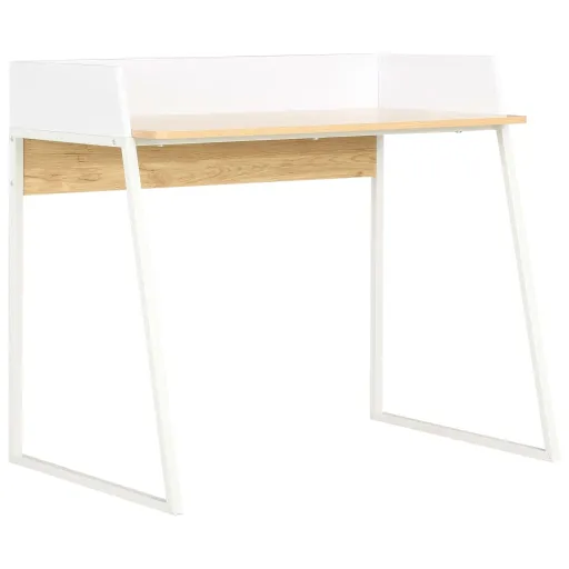 Secretária 90x60x88 cm Branco e Carvalho
