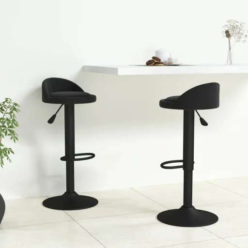 Bancos de Bar   Veludo Preto (2 pcs)