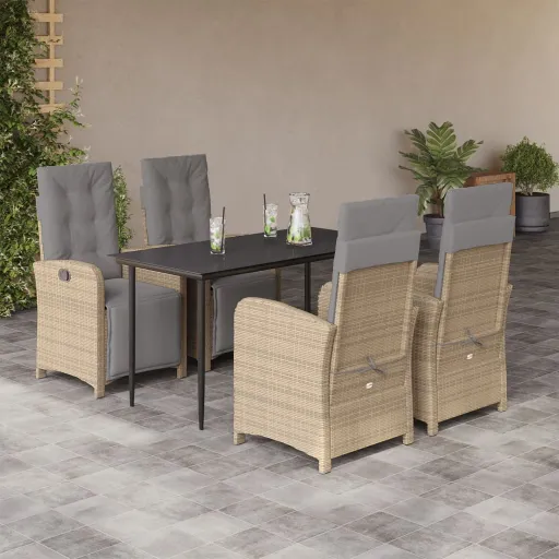 Conjunto de Jantar p/ Jardim com Almofadões Vime PE Bege (5 pcs)