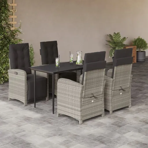 Conjunto de Jantar p/ Jardim c/ Almofadões Cinzento Claro (5 pcs)
