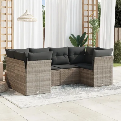 Conj. Sofás Jardim com Almofadões Vime PE Cinzento-Claro (6 pcs)