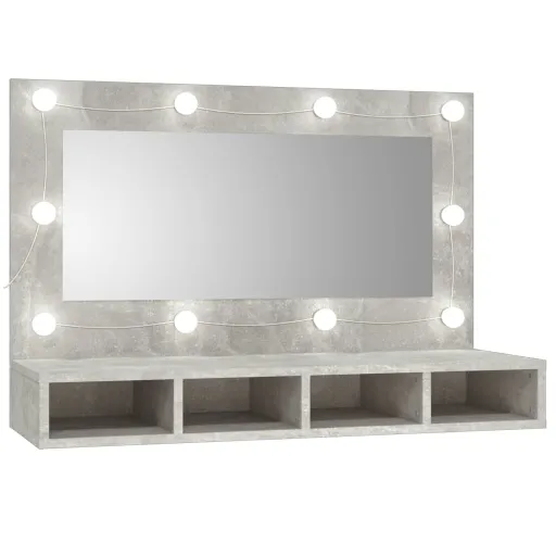 Armário Espelhado com LED 90x31,5x62 cm Cinzento Cimento