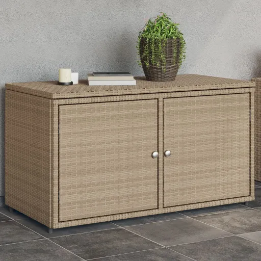 Armário de Arrumação para Jardim 110x55x60,5 cm Vime PE Bege
