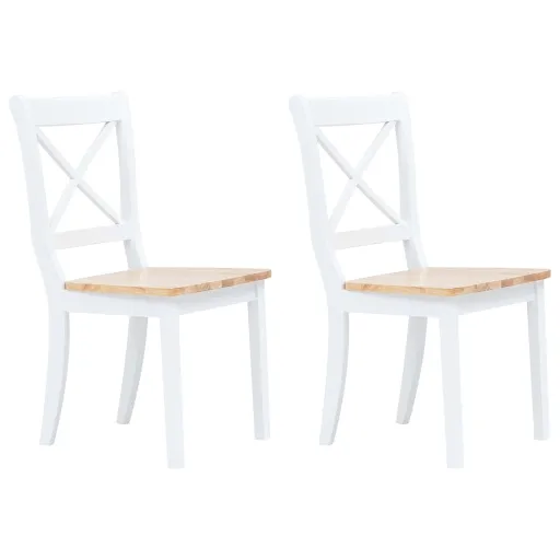 Cadeiras de Jantar   Seringueira Maciça Branco/Madeira Clara (2 pcs)