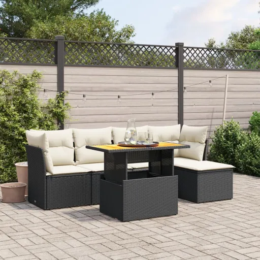 Conjunto Sofás de Jardim c/ Almofadões Vime PE Preto (6 pcs)