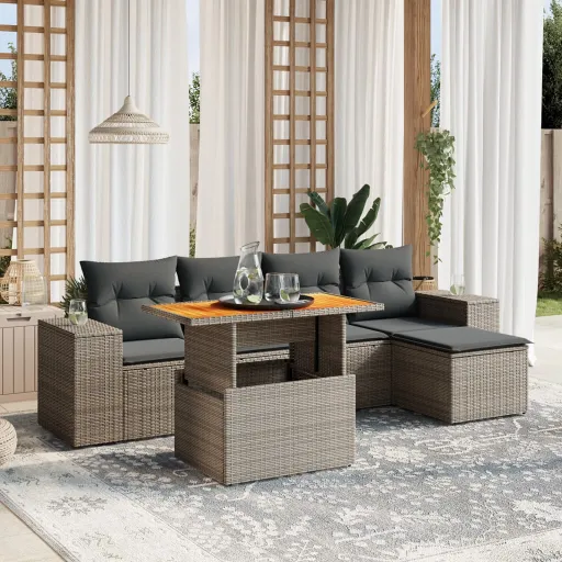 Conjunto Sofás de Jardim com Almofadões Vime Cinzento (6 pcs)