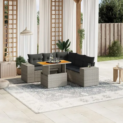 Conjunto Sofás de Jardim com Almofadões Vime Cinzento (6 pcs)